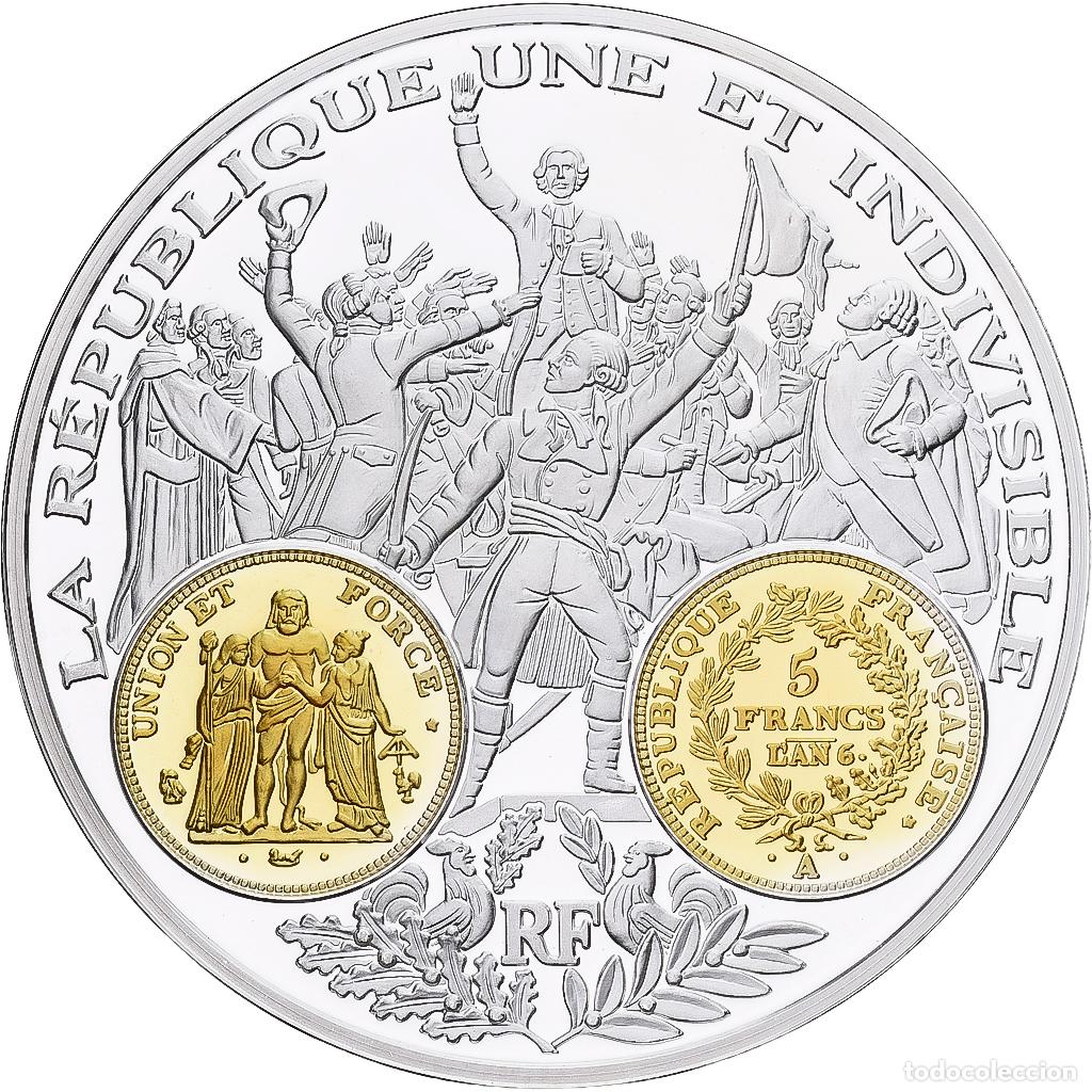 Medallas hist&oacute;ricas: [#1214090] Francia, medalla, Histoire Mon&eacute;taire, 5 Francs Union et Force, Plata, FDC