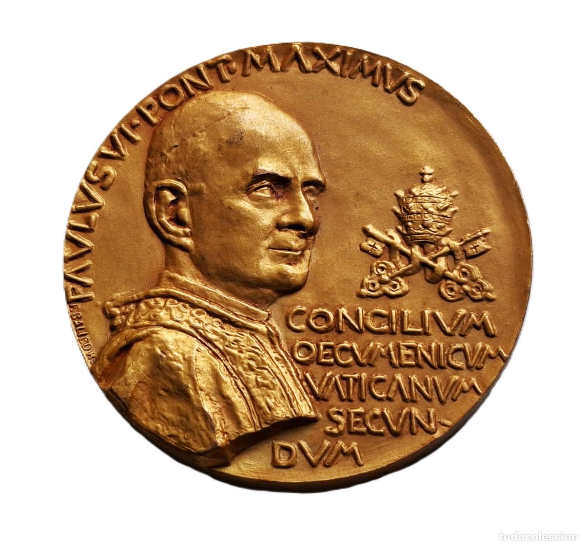 Medaglie storiche: 1964 MEDALLA RELIGIOSA GRANDE BARCELONA PAPA PABLO VI CONCILIO VATICANO II - 50.MM DIAMETRO