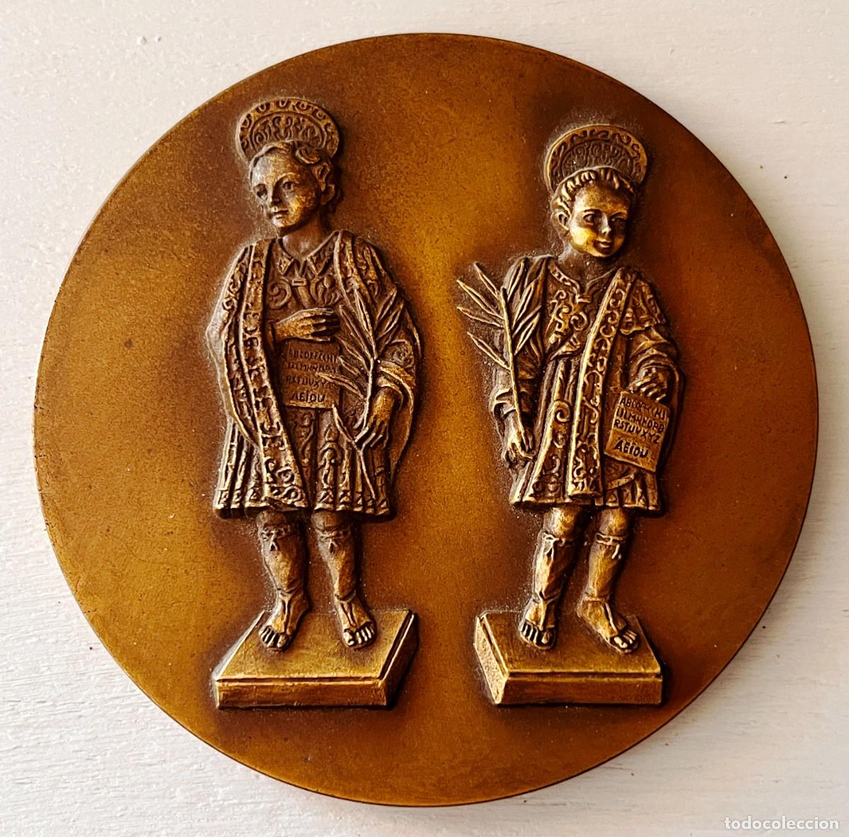 Medallas hist&oacute;ricas: RARA MEDALLA DE BRONCE, SANTOS NI&Ntilde;OS JUSTO Y PASTOR, DI&Oacute;CESIS DE ALCAL&Aacute; DE HENARES, 100 MM