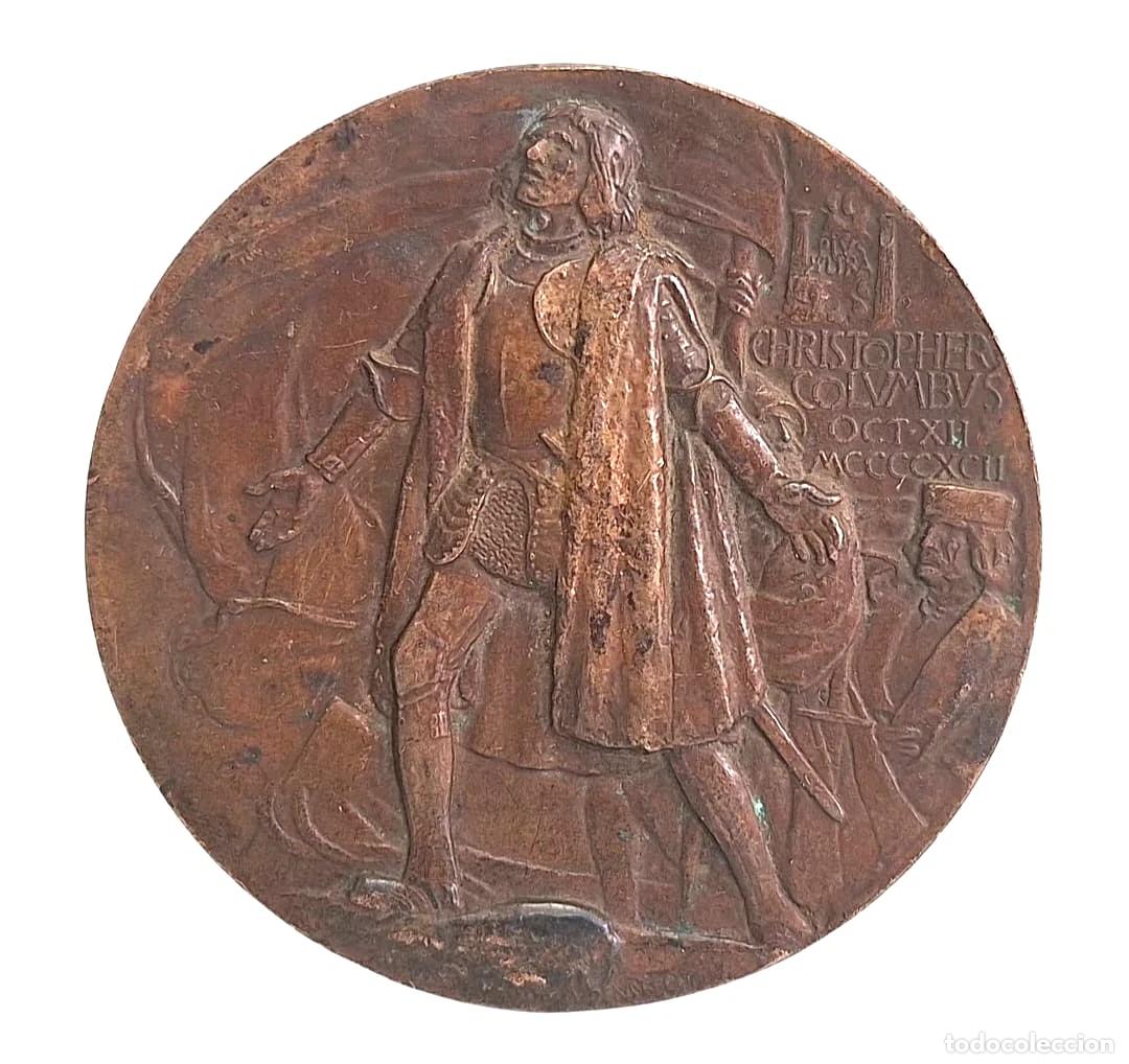 Medallas hist&oacute;ricas: CRISTOBAL COLON MEDALLA CONMEMORATIVA 1892 EXPOSICION MUNDIAL COLOMBINA 7,5 CM DIAMETRO 208 GRAMOS