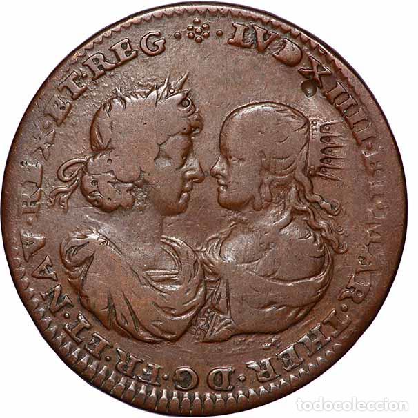 Medallas hist&oacute;ricas: Matrimonio Luis XIV (Rey Sol) y Mar&iacute;a Teresa de Austria Paz Pirineos reyes NAVARRA y Francos