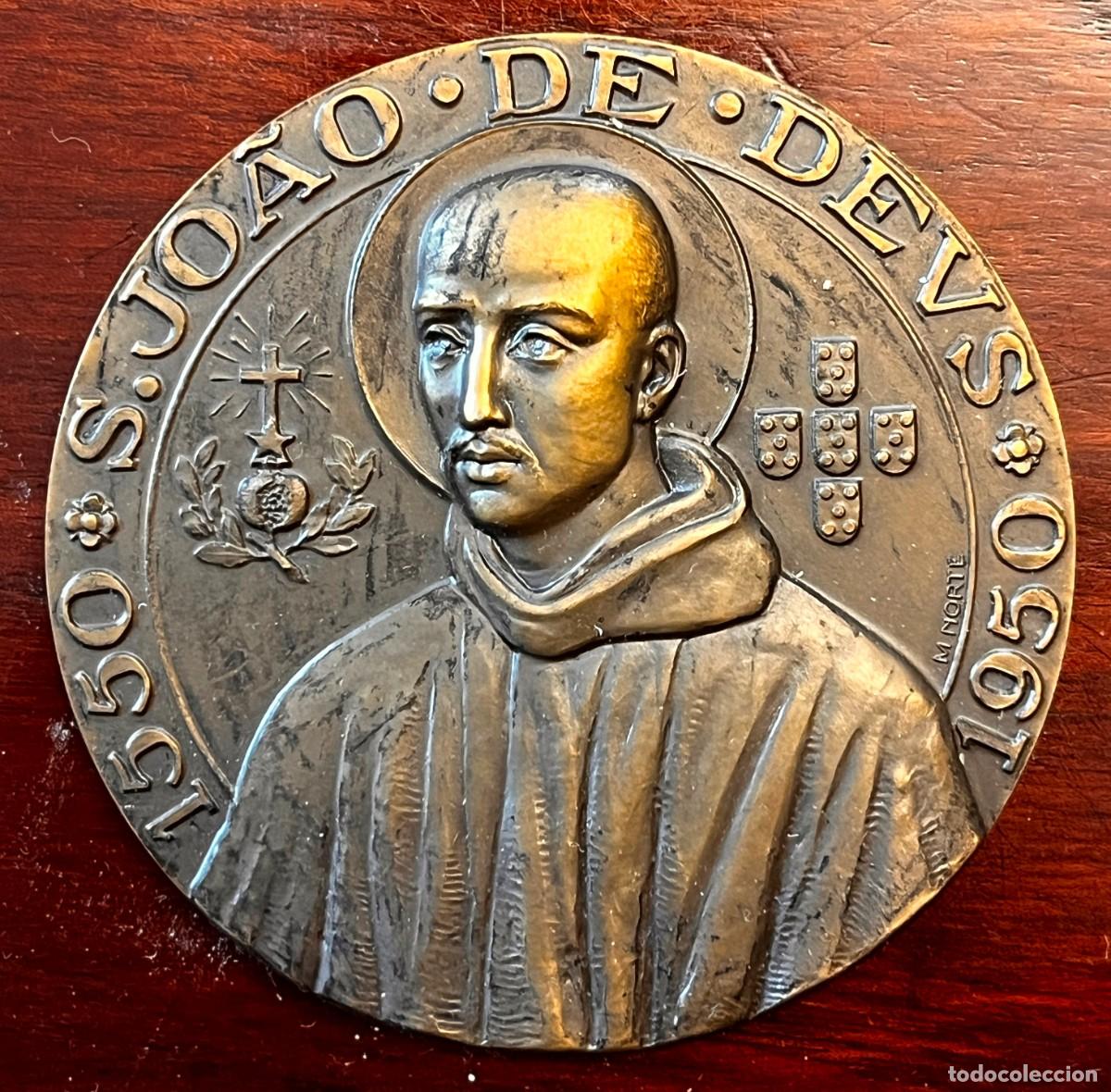 Medallas hist&oacute;ricas: MEDALLA BRONCE SAN JUAN DE DIOS, IV CENTENARIO DE SU MUERTE, 1950, M. NORTE, PORTUGAL, 75 MM