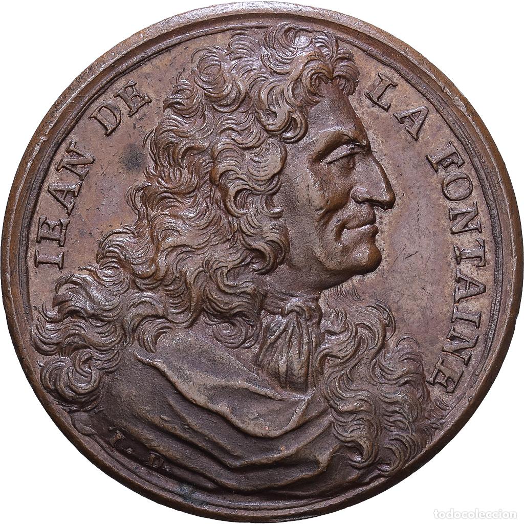 Medalhas hist&oacute;ricas: [#1535106] Francia, zeton, Jean de la Fontaine, Cobre, Dassier, Les Hommes illustres, EBC