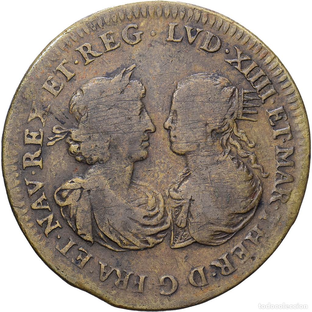 Medallas hist&oacute;ricas: [#1535007] Francia, zeton, Louis XIV et Marie-Th&eacute;r&egrave;se, Mariage, 1660, Cobre, BC+