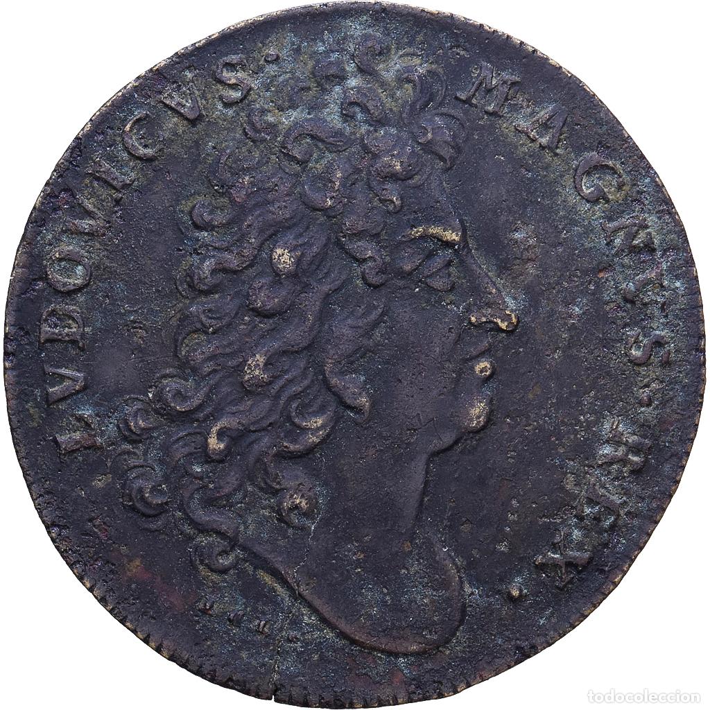 Medallas hist&oacute;ricas: [#1535021] Francia, zeton, Louis XIV, Ordinaire des Guerres, Lat&oacute;n, BC+, Feuardent:12821