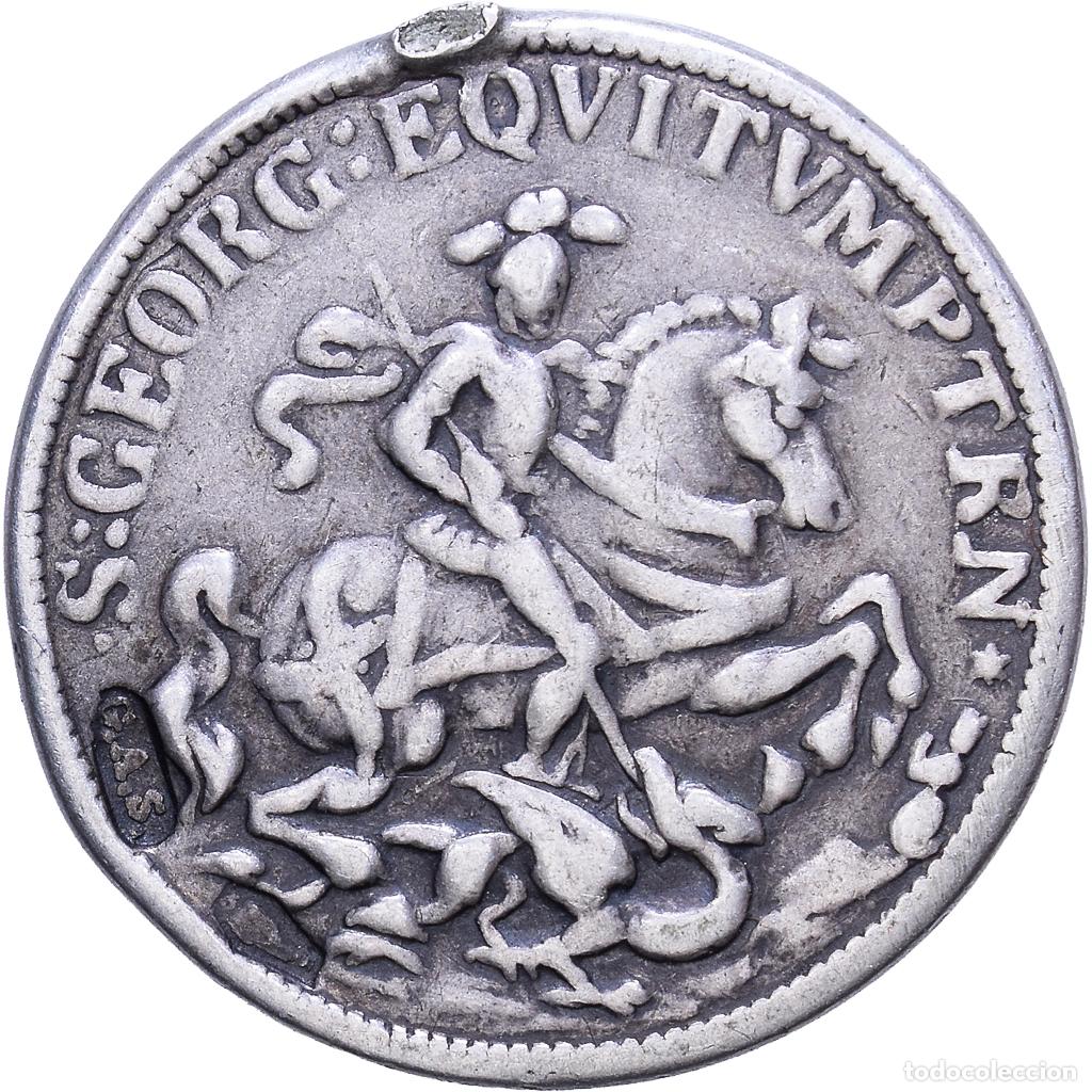 Medallas hist&oacute;ricas: [#1530597] Francia, medalla, Saint Georges Terrassant le Dragon, Bronce plateado, BC+