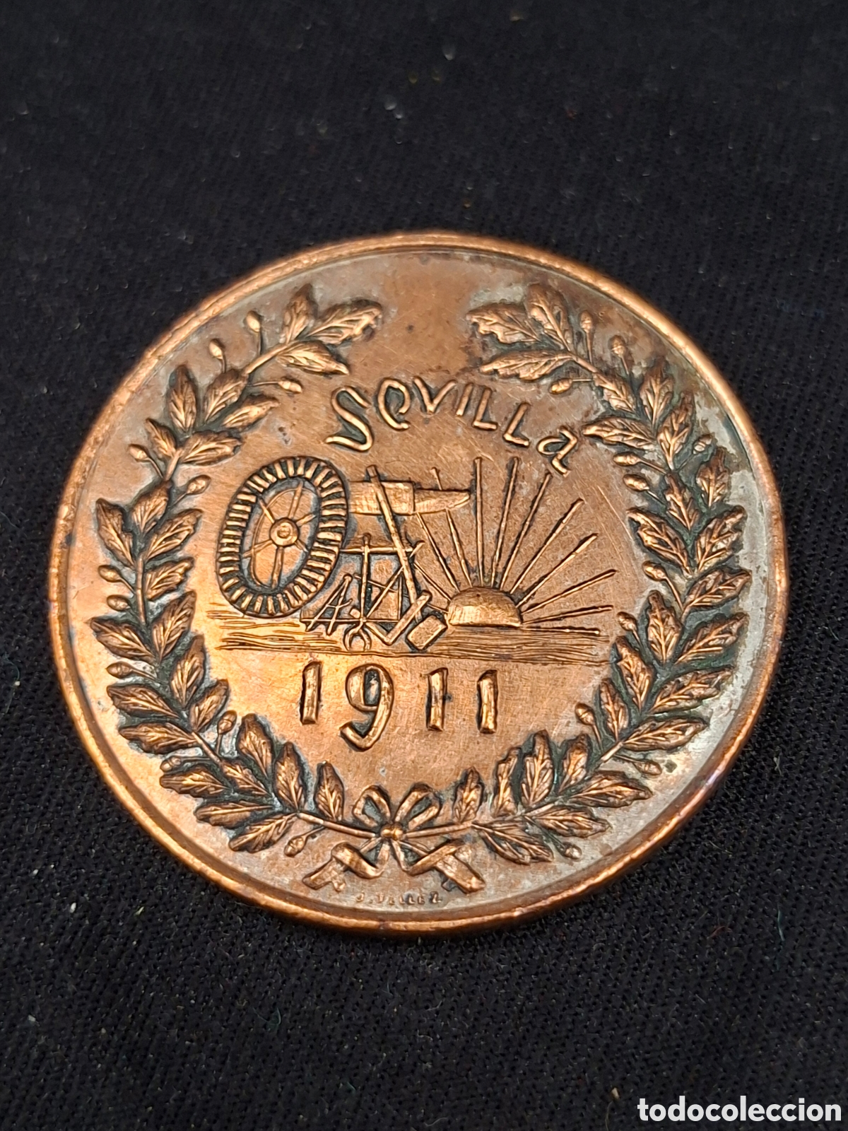 Medallas hist&oacute;ricas: Medalla Premio al Trabajo. EXPOSICI&Oacute;N OBRERA SEVILLA 1911 - Cobre - 3,7 cm. Excelente. MTC6
