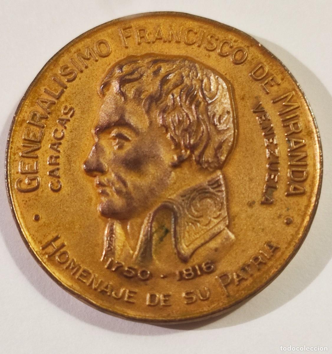 Medallas hist&oacute;ricas: Medalla Bronce Venezuela 1950 - Bicentenario Francisco De Miranda - M&oacute;dulo 31mm - Buque Leander - Me