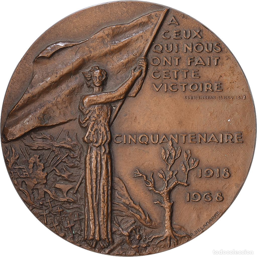 Medallas hist&oacute;ricas: [#1216860] Francia, medalla, Cinquantenaire de l'Armistice, Cl&eacute;menceau, 1968, Bronce