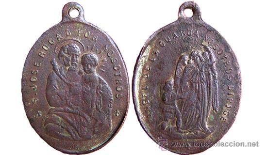 Medaglie tematiche: *** ESCASA MEDALLA RELIGIOSA SAN JOSE Y ANGEL DE LA GUARDA S.XIX ***