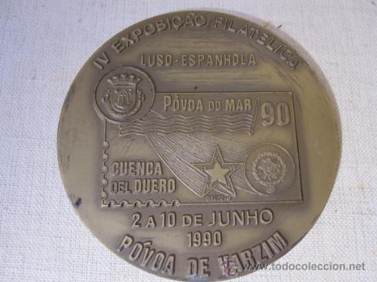 Thematic medals: MEDALLA LUSO ESPANHOLA IV EXPOSI&Ccedil;AO FILATELICA -POVOA DE VARZIM 1990 90MM CORREO 3&euro;