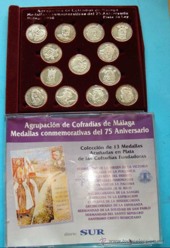 Medallas tem&aacute;ticas: 13 MEDALLAS ARRAS DE PLATA DE LEY. COFRAD&Iacute;AS SEMANA SANTA M&Aacute;LAGA. A&Ntilde;O 1996. COMPLETA.
