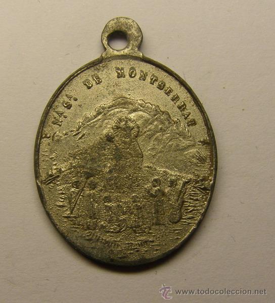 Medaglie tematiche: Medalla religiosa Nuestra Se&ntilde;ora de Montserrat - San Benito. De zinc plateado. .