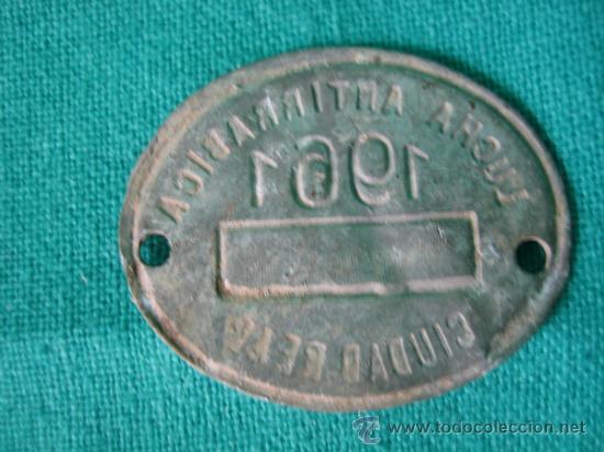 Medallas tem&aacute;ticas: Placa antirrabica 1961 Ciudad Real - Foto 2