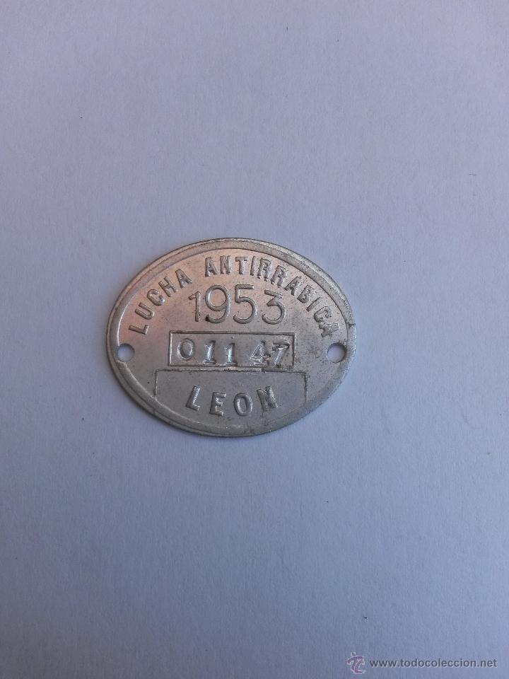 Medalhas tem&aacute;ticas: Chapa medalla ,lucha antirrabica, Leon, vacuna de la rabia, vacunado en 1953