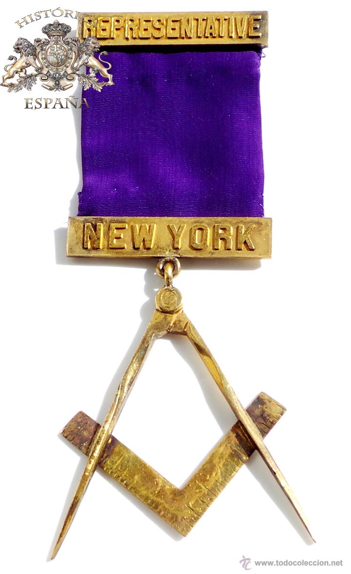 Medallas temáticas: MEDALLA MASONICA REPRESENTATIVE NEW YORK - EN PLATA DORADA - Foto 1 - 54791873