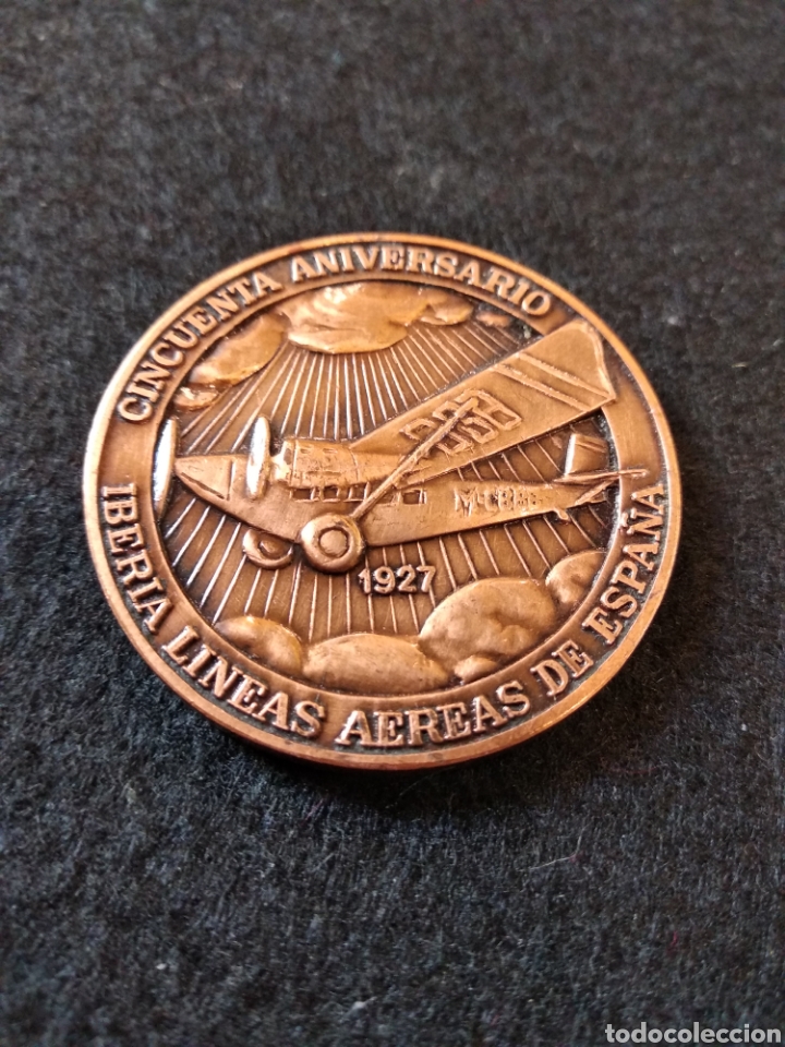 Medalhas tem&aacute;ticas: Medalla-Moneda 50 aniversario de Iberia 1927-1977 .