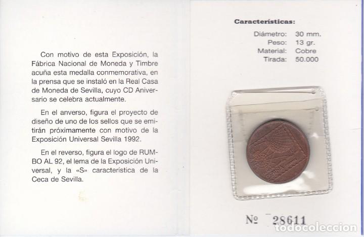 Medallas tem&aacute;ticas: MEDALLA CONMEMORATIVA EXPOSICION UNIVERSAL EXPO 92 ACU&Ntilde;ADA FNMT EXPOSICION FILATELICA RUMBO AL 92