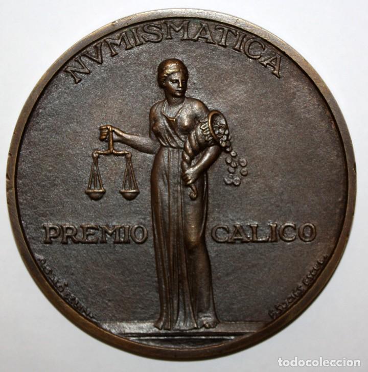 Medallas temáticas: RARA MEDALLA EN BRONCE PREMIO CALICO. EXPOSICION NUMISMATICA DE SABADELL. ESCULTOR SOCIES. AÑO 1948