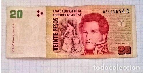 Medalhas tem&aacute;ticas: billete 20 pesos serie d