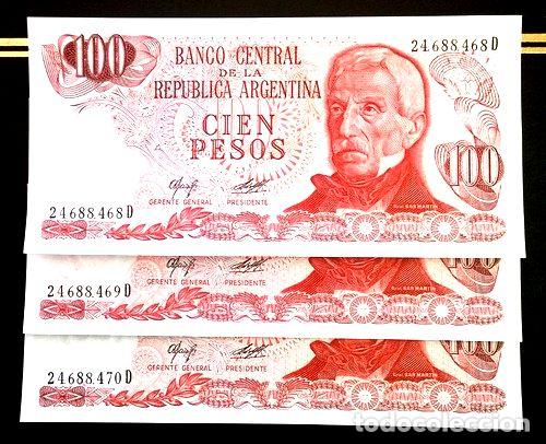 M&eacute;dailles th&eacute;matiques: tres billetes 100 pesos ley num correlat sc
