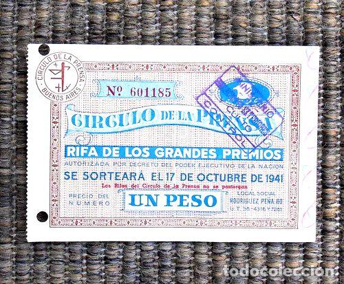 Medallas tem&aacute;ticas: boleto de rifa del circulo de la prensa del ano 1941