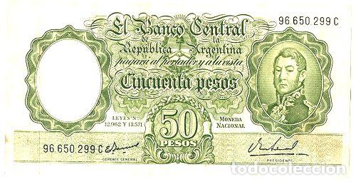 Thematische Medaillen: billete argentino 50 pesos ano 1967 san martin joven