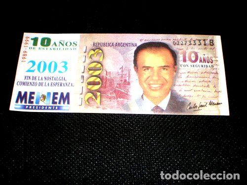 Thematic medals: billete propaganda menemtrucho publicida ano 2003