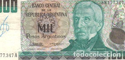 M&eacute;dailles th&eacute;matiques: bottero 2631 billete de 1000 argentinos ano 1984 vf