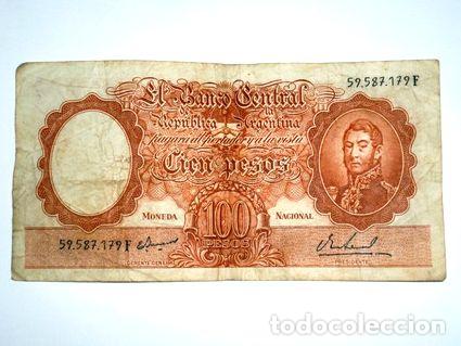 Medaglie tematiche: billete moneda nacional 100 pesos serie f estado bueno