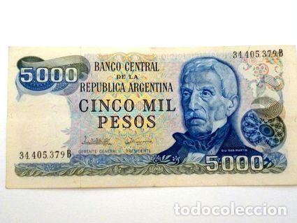 Thematische Medaillen: billete 5000 pesos serie b estado muy bueno