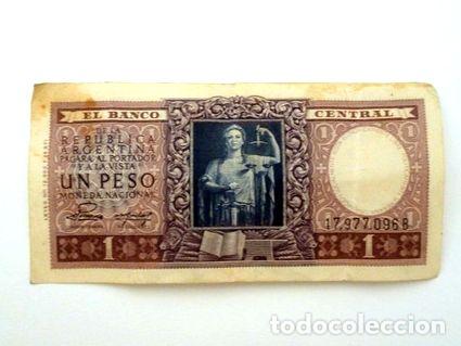 Thematische Medaillen: 6 billetes 1 peso moneda nacional 1947 estado muy bueno