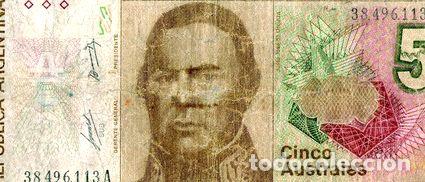 Thematische Medaillen: billete cinco australes justo jose de urquiza serie a