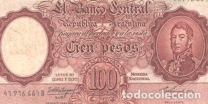M&eacute;dailles th&eacute;matiques: bottero 2054 billete de 100 pesos mon nac ano 1959 vf