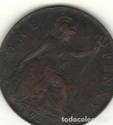 Medalhas tem&aacute;ticas: gran bretana moneda de 1 penny ano 1920 km 810 xf