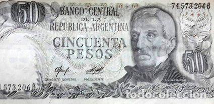 Medalhas tem&aacute;ticas: billete 50 pesos argentinos de los 70 no hago