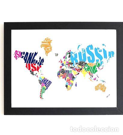 Medallas tem&aacute;ticas: vinilo mapa mundi pared lettering paises en colores