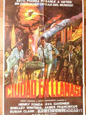 Medallas tem&aacute;ticas: antiguo afiche poster original de cine ciudad en llamas