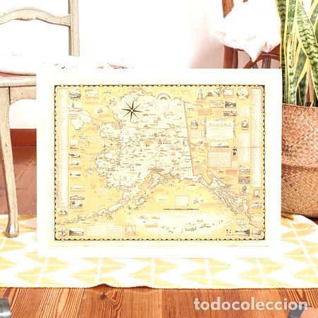 Thematic medals: mapa alaska ilustrado para enmarcar a color lamina 46x65cm