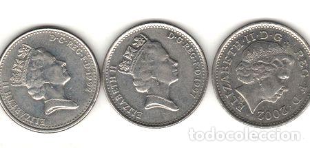 M&eacute;dailles th&eacute;matiques: gran bretana lote de 3 monedas de 10 pence diferentes anos