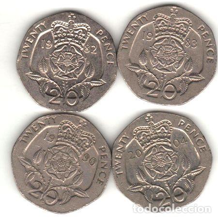 Thematische Medaillen: gran bretana lote de 4 monedas de 20 pence diferentes anos