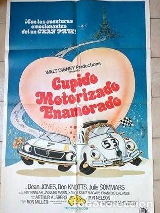 Medalhas tem&aacute;ticas: antiguo afiche original cine cupido motorizado enamorado
