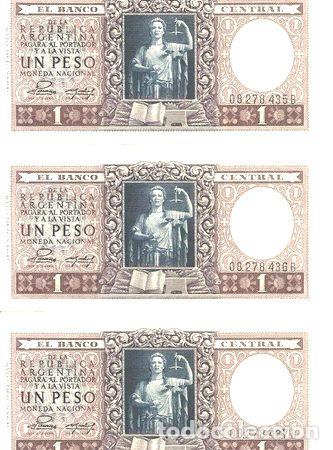 M&eacute;dailles th&eacute;matiques: lote3 billetes correlativos un peso moneda nacional
