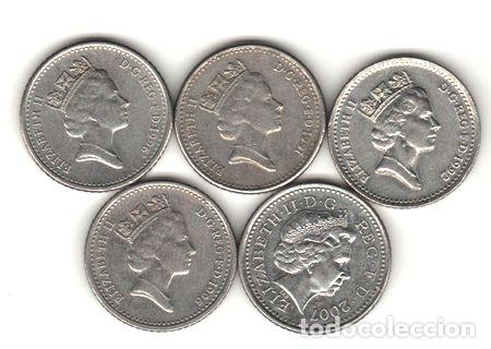 Thematic medals: gran bretana lote de 5 monedas de 5 pence diferentes anos
