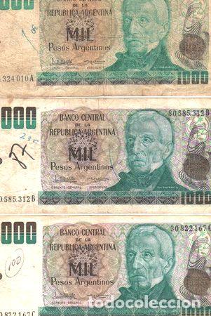 M&eacute;dailles th&eacute;matiques: lote 3 billetes de 1000 pesos argentinos dif nro bottero