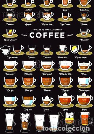 M&eacute;dailles th&eacute;matiques: poster 38 maneras de preparar cafes cafeteria recetas