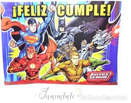 Medalhas tem&aacute;ticas: afiche feliz cumple liga de la justicia 40 x 54 cm cotillon