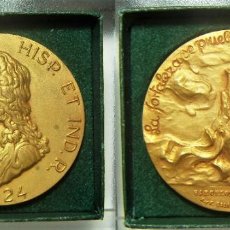 Medallas temáticas: MEDALLA DE LUIS I EDICIONES CALICO, BARCELONA BRONCE DORADO. DIÁMETRO 5 EN SU ESTUCHE ORIGINAL