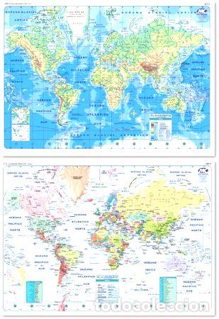 Medalhas tem&aacute;ticas: mapa mural laminado plastificado planisferio bifaz 90x130cm