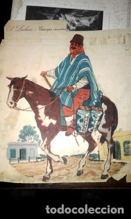 Medallas tem&aacute;ticas: lamina epoca colonial gaucho enlazando vendedor velas lecher